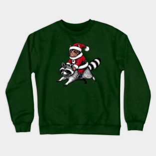 Santa Cat on A Raccoon Crewneck Sweatshirt